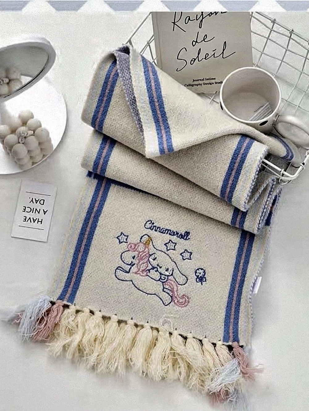 Cinnamoroll & Kuromi Embroidered Plaid Scarves